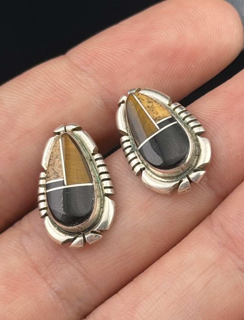 Native Signed SPENCER Sterling Silver Inlaid Gems… - image 15