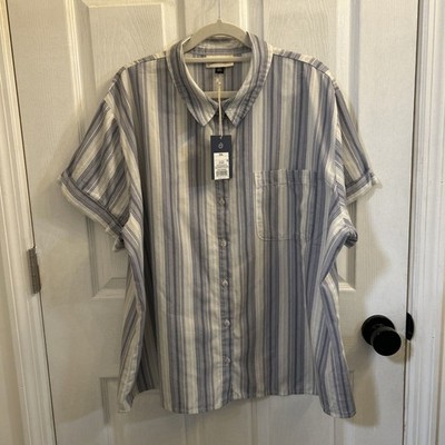 NWT Universal Thread Women's Short Sleeve Button Down Shirt Blue Stripe Size 2XL