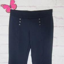 Anne Klein Women's Size 12 Ponte Knit Pants Navy Blue Stretch Pull On Career