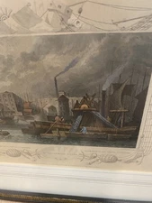 ANTIQUE Painting by William Tombleson of St. Catherine Docks - Steel Engraving 