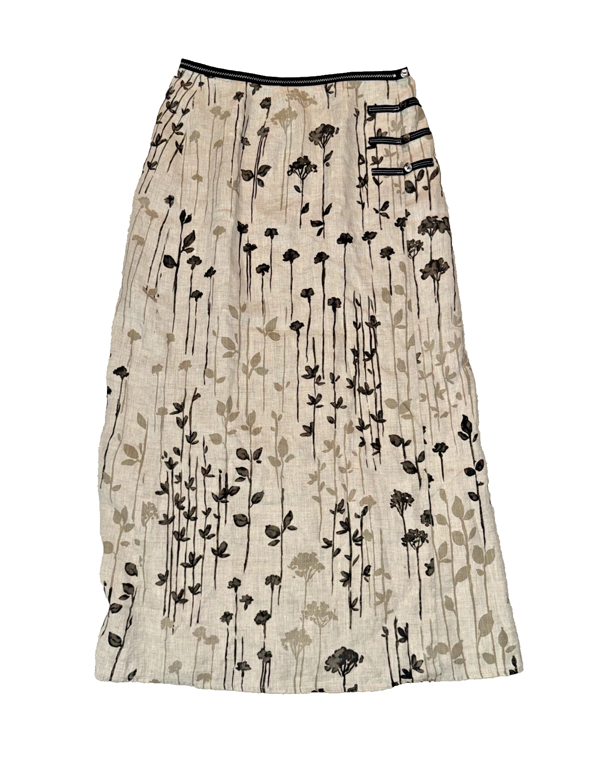 J Jill 100% Linen Long Wrap Skirt Size 8 Floral Modest Women Brown Lined