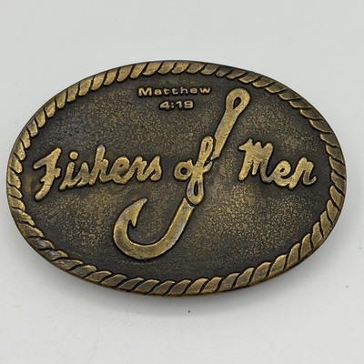 Vintage Magicast Brass Belt Buckle  Fishers Of Men  Matthew 4:19