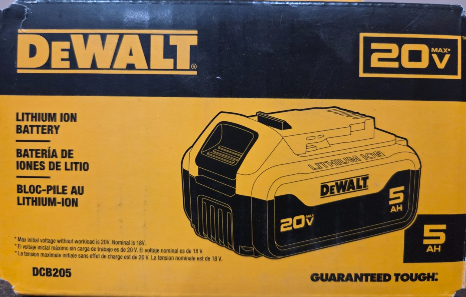 DEWALT DCB205 20V MAX* 20V Battery, 5.0-Ah, Qty.1