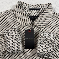 NWT Ted Baker Soren LS Ted Print Shirt Oxford Tan Geometric Buttoned Men XL 175