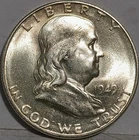 1949-S FRANKLIN HALF Silver Full Mint Luster white Lustrous Key 3.7m minted AU +