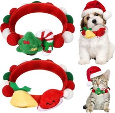 2 Pcs Christmas Cats Collars Adjustable Xmas Dog Collar Christmas 2 Designs