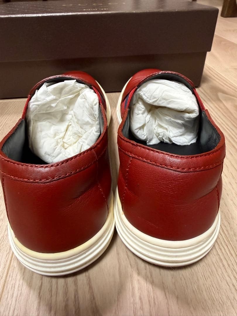 Auth Gucci Leather Slip-On Low cut Sneakers Red Logo EU37 US7 UK4 Women thumbnail 22