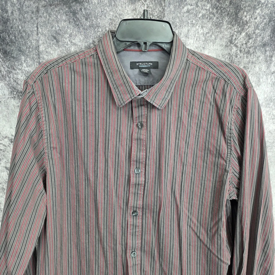 Vtg Structure Shirt Mens Large Modern Fit Striped Button Up Long Sleeve Cotton - Image 3 of 4