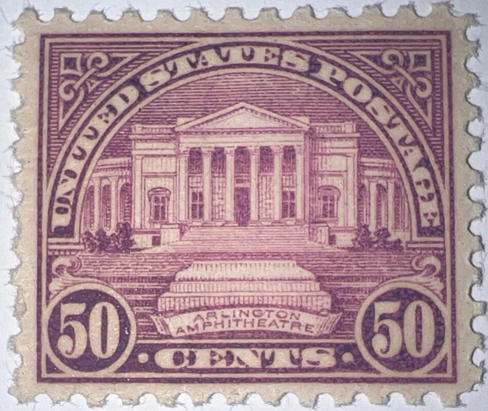 Sellos de viaje: estampillas de Estados Unidos de 1931 # 701 - 50 centavos anfiteatro de Arlington como nuevas en caja original VLH Foto 2 de 4