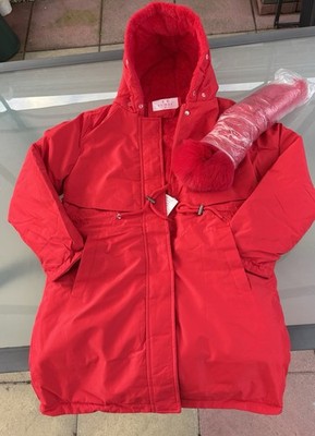 New Winter Women's Red Jacket Thick Warm Fur lined Hooded Fleece Padded Coat M