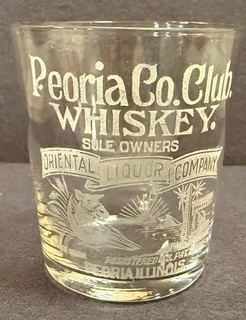 Pre Prohibition Shot Glass Peroria Co. Club Whiskey Illinois