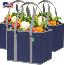 Reusable Grocery Bags 3 Pack   Heavy Duty Reusable Shopping Bags with Box Shap
