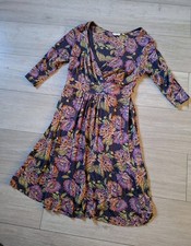 Fat Face Black Floral & Spotted Flared Dress Boho Stretch Smart Casual UK12