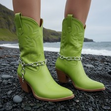 Women Silver Metal Chain Chunky Link Western Boot Bracelet Shoe Comfortable PAIR
