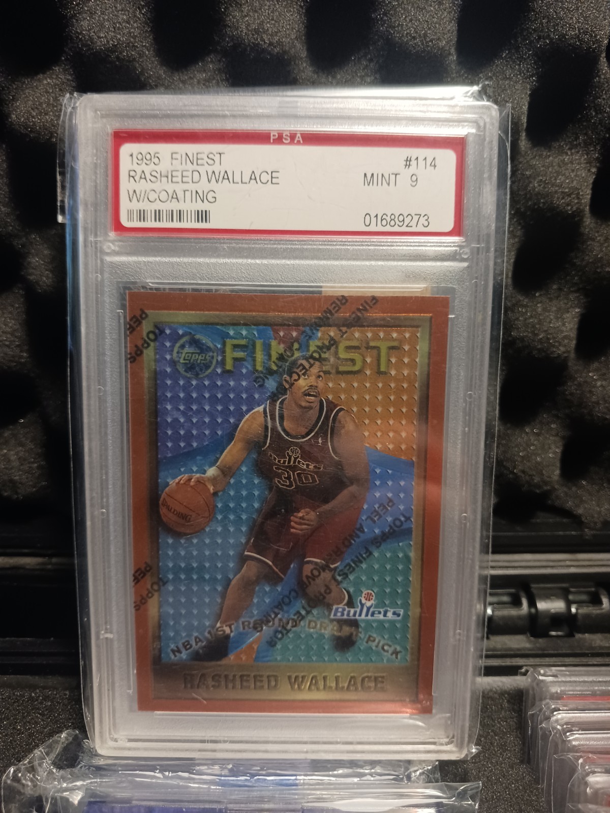 1995 Topps Finest #114 Rasheed Wallace w Coating Rookie Card RC Graded PSA 9