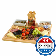 Picnic At Ascot Large Bamboo Board/Charcuterie Platter 4 Stainless Steel Tools