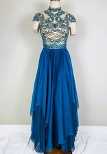 Sherri Hill Beaded Teal Gown - Size 8 - AS IS / NEEDS REPAIR - Project Piece