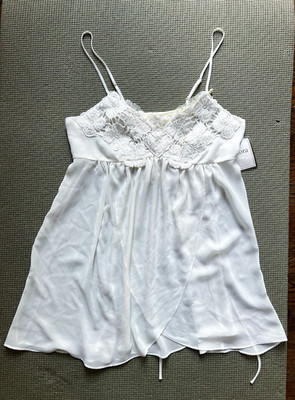 Flora by Flora Nikrooz Ivory Babydoll Nightie 2Pc Set Floral Embroidery NWT Sz:M