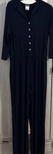 Kim & Co Brazil Jersey Front button Jumpsuit With Pockets Navy Size Large NEW 
