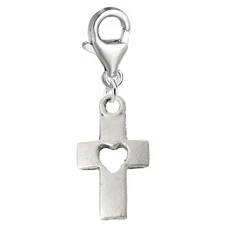Dangling Religious "Cross w/ a Heart" Clip-on Bead for Charm Bracelet Lobster Cl
