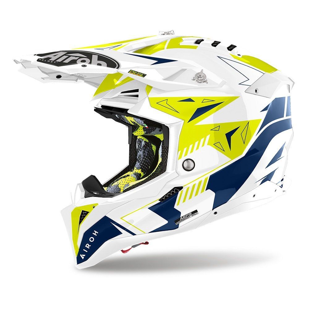 Helmet Off Road Airoh AVIATOR 3 Spin Yellow/Blue Gloss | eBay