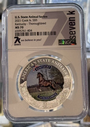 2021 $5 Cook Islands KENTUCKY THOROUGHBRED - NGC MS70 Loc 15*