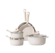 Carote Nonstick Pots and Pans Set, 8 Pcs Induction Kitchen Cookware Sets (Beige)