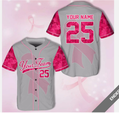 Personalized Breast Cancer Awareness Pink Ribbon 3D Baseball Jersey Shirt