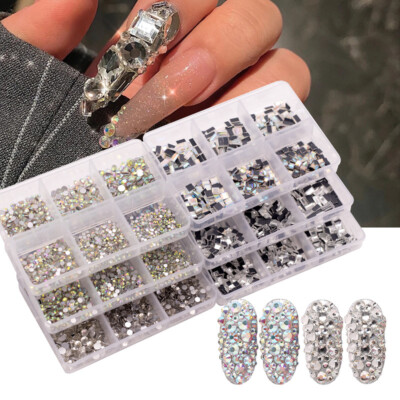 Mixed Glass Nail Art Rhinestones Flatback AB Crystal 3D Gem Diamond Manicure  
