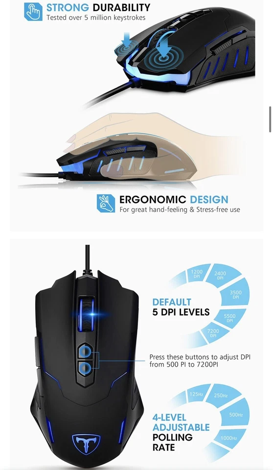 Gaming Mouse, Biijok Wired Ergonomic LED Mouse with Programmed Buttons - Image 4 of 4