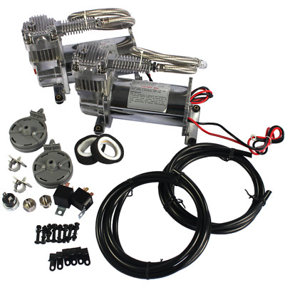 Chrome 12 Volt Carmocar Dual 440C 200 PSI Air Compressor Kit 440C NEW