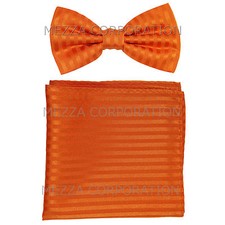 New men's pre-tied bow tie hankie set tone on tone stripes wedding Orange prom
