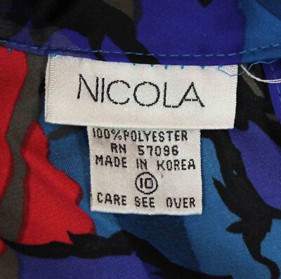 シャツ Turtleneck Blouse Sz 10 M Vintage 80s Blue Red Floral Semi Sheer
