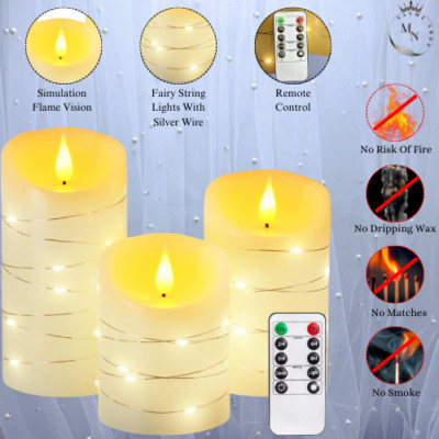 Electric Flickering Candles With Remote Control And Timer Real Wax Ivory White