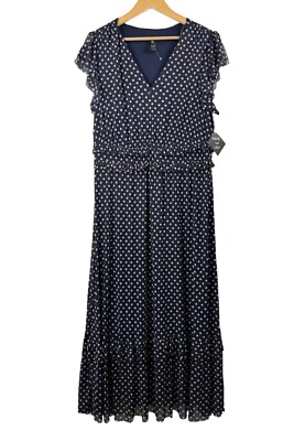 Kate & Lily Navy Polka Dot Ruffle Maxi Dress 90s retro classic sz 16W | eBay