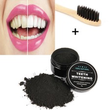100 ORGANIC COCONUT ACTIVATED CHARCOAL NATURAL TEETH WHITENING POWDER  BRUSH