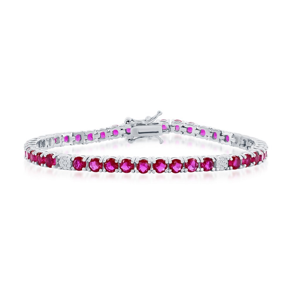 Sterling Silver 3.5mm Round Clear CZ and Pink Spinel Tennis  display picture 2