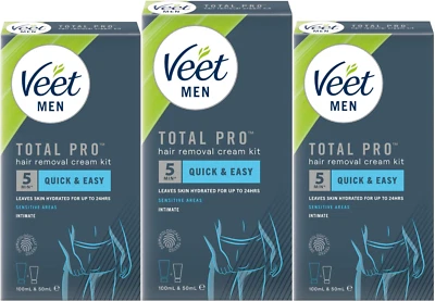 Veet Men Intimate Hair Removal Kit Sensitive 3x( 100ml Cream + 50ml Aftercare)