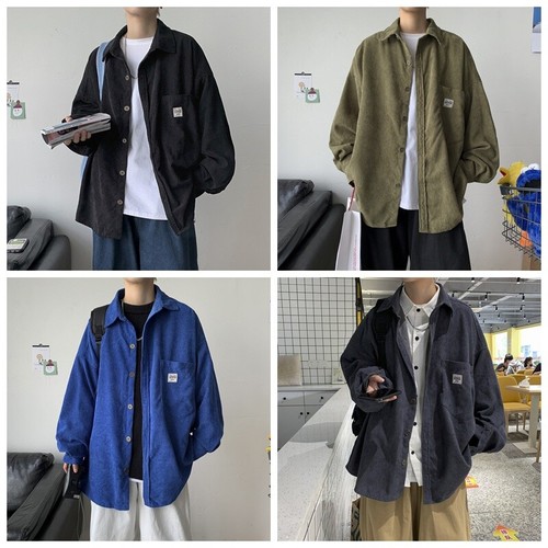 Lässiges Herren Cord Hemd Mantel Jacke Tops Bluse Retro Gestreift Baumwolle - Bild 2 von 14
