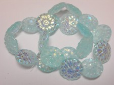 10 14mm Czech Glass Aqua AB Dahlia Flower Coin Beads
