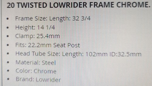 AUTHENTIC LOWRIDER CHROME TWISTED BICYCLE FRAME 20"(ALSO BLACK OR GOLD) - Picture 2 of 3