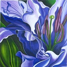 Original Flower Painting Acrylic On Canvas Hand Painted  24"X24" Free Shipping