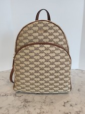 MICHAEL KORS Abbey Large BACKPACK MK Signature Jacquard Logo BIEGE/EBONY/LUGGAGE