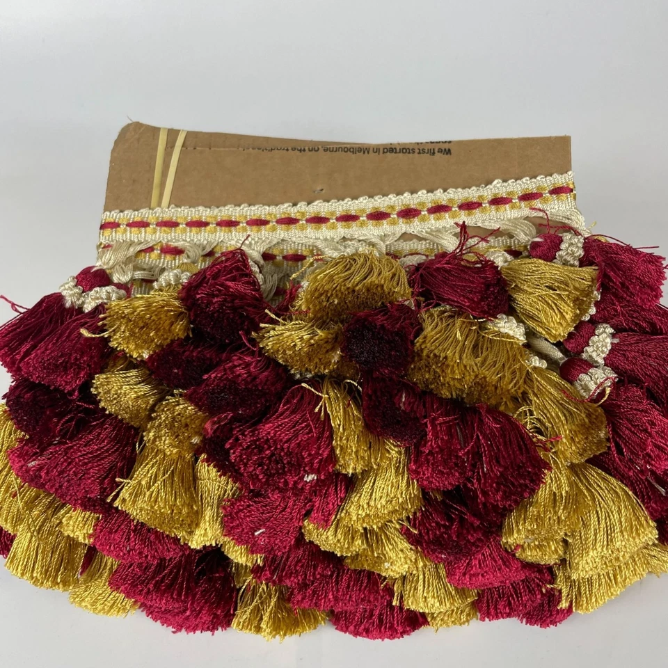 Banda de seda 4 yardas borla roja y dorada borlada crema para manualidades y decoración Foto 4 de 4