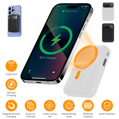 Wireless Magnetic Power Bank Charger Turbo Cooling Fan for iPhone 15/14/13/12