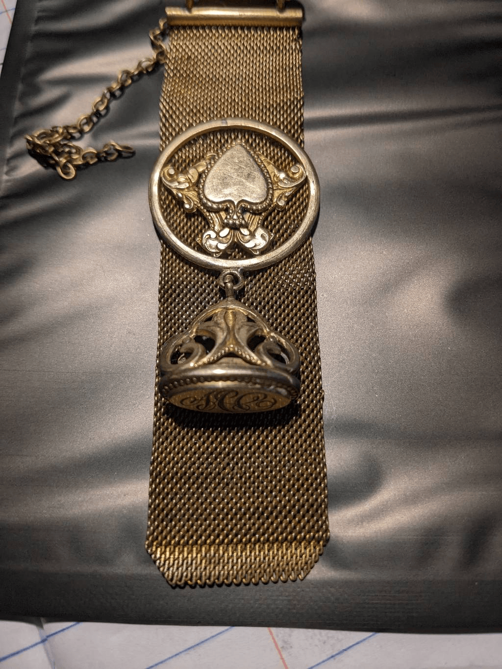 Antique Victorian gold filled mesh pocket watch fob by F.M. C.O. good condition