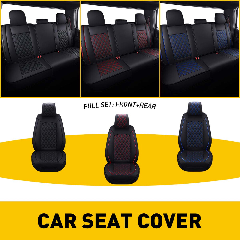 Car Seat Cover PU Leather Front+Rearhion For 09-22 Ford F150 Truck Black Red Y-image