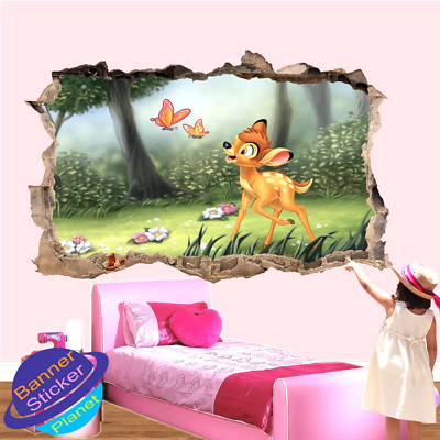 CARTOON CHARAKTER BAMBI WANDAUFKLEBER 3D ZERSCHLAGEN POSTER DEKOR ABZIEHBILD YG2