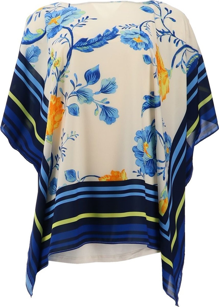 J Jason Wu Floral Chiffon Scarf Top Jersey Cami Bright Blue