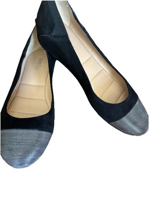 Vaneli Hidden Wedge Shoe Round Toe Black Suede Metallic Cap Toe Comfort 7.5 M